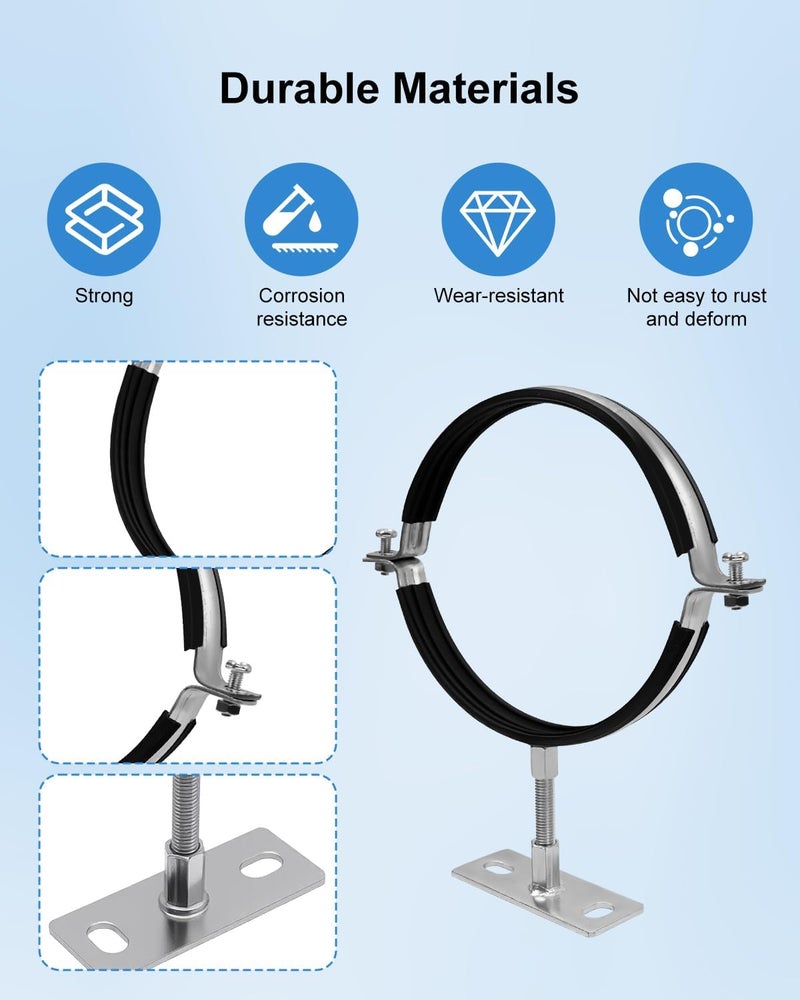 GRSVDF 2 Pcs 6 Inch Adjustable Pipe Bracket, Split Ring Pipe Hanger, Heavy Duty B Vent Wall Strap Round Gas Vent Strap, Chimney Support Mount with Mounting Screws Anti-Slip Pads - Image 3